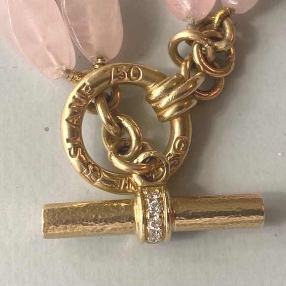 Designer SLANE ~ 18K Yellow Gold ~ Rose Quartz & Diamond Necklace Double Strand - Picture 14 of 16